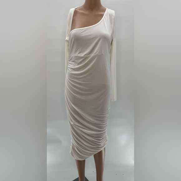 MATERNITY RUCHED ASYMMETRIC MIDI DRESS SZ 10 NWT - Picture 1 of 12